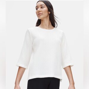 NWT Eileen Fisher Ivory Boxy Shirt Honeycomb Sweater Cream Large